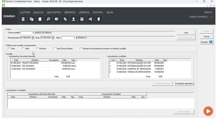 Tela do sistema Domínio